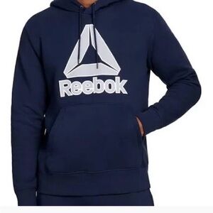Reebok Men's Navy Crewneck Hoodie with White Logo Size L